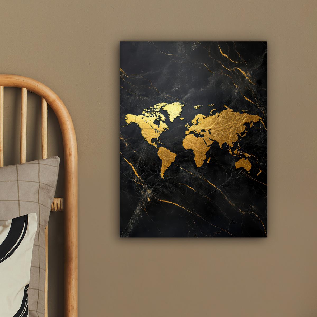 LEINWANDBILD Weltkarte - Gold - Marmor Room Decor 30x40 cm - Goldfarben, Textil (30/40cm) - MuchoWow