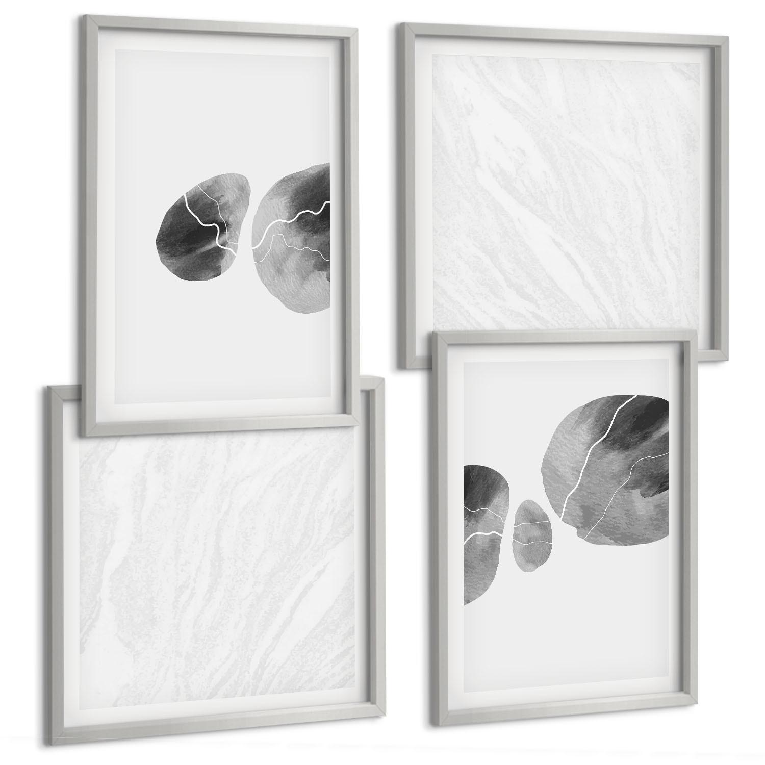 BILDER SET 4er Set - 50x50 cm & 40x60 cm Silberner Rahmen - Abstrakte Kunst, Farbspritzer - Silberfarben, Kunststoff (50/50cm) - TULUP