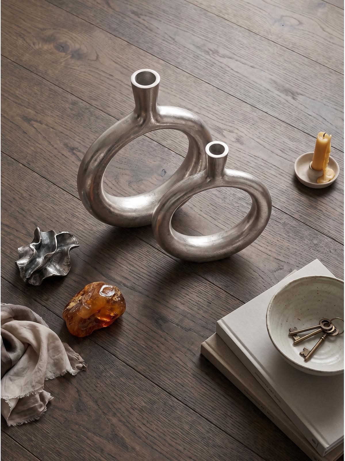 VASEN 2er-Set BAVENO, Aluminium, handgefertigt, Silber, 35 x 7 x 45 cm - Silberfarben, Metall (45cm) - KADIMA DESIGN