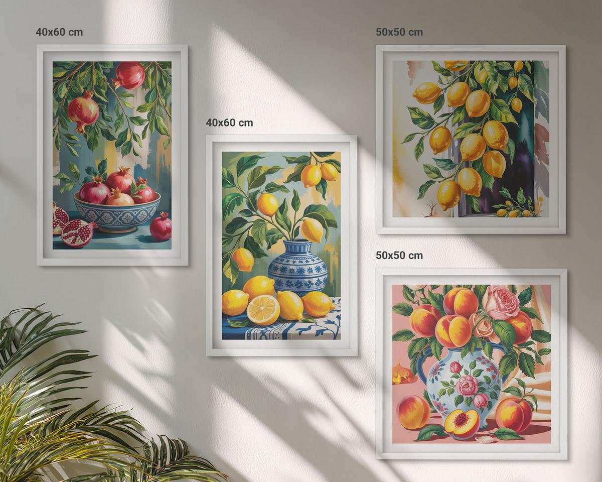 BILDER SET 4er Set - 50x50 cm & 40x60 cm Weißer Rahmen - Fruchtzusammensetzungen - Weiß, Kunststoff (50/50cm) - TULUP