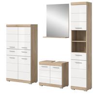 BADMÖBEL-SET weiß Hochglanz, Eiche 4-teilig 186 cm, viel Stauraum - Weiß Hochglanz/Eichefarben, Holzwerkstoff (186/191/34cm) - Inn.Furn