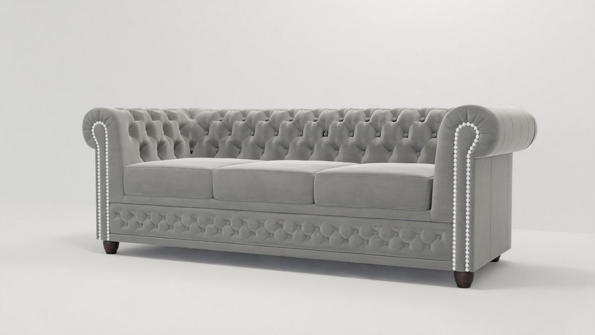CHESTERFIELD-SOFA 3-sitzer Nyx Grau Samt - Braun/Grau, Holz/Textil (203/72/86cm) - S-Style Möbel