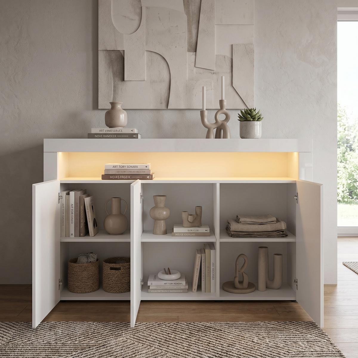 SIDEBOARD Valencia Weiß Hochglanz / Weiß Hochglanz - Weiß Hochglanz, Holzwerkstoff (155/92/40cm) - Vladon