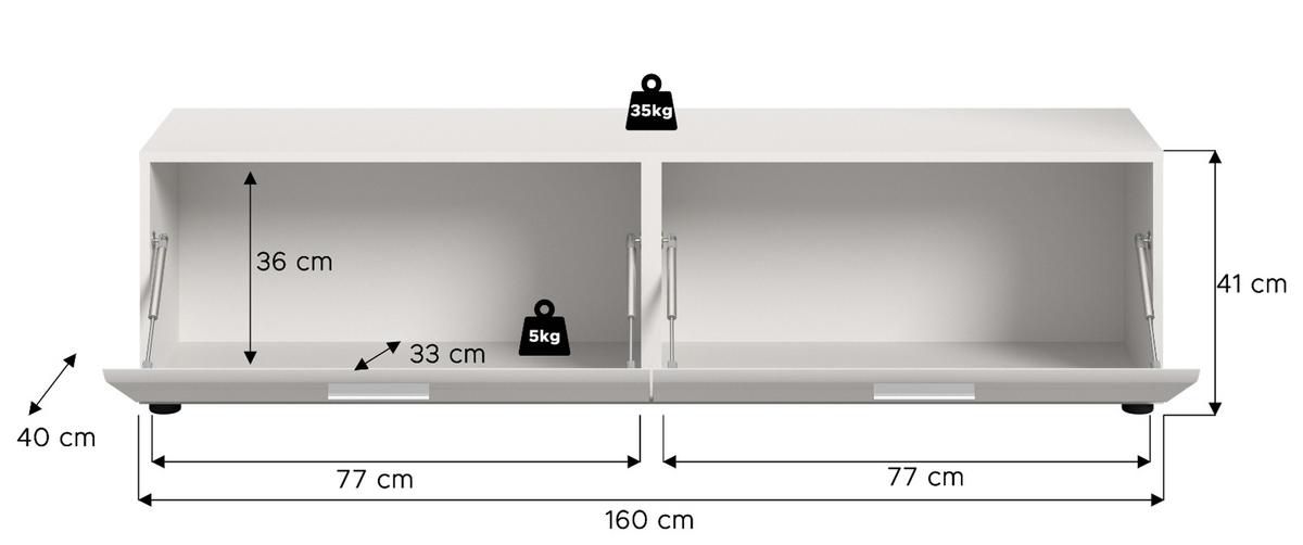 TV-LOWBOARD weiß Hochglanz, TV Unterteil 160 x 41 cm - Weiß Hochglanz/Silberfarben, Holzwerkstoff/Kunststoff (160/41/40cm) - Inn.Furn