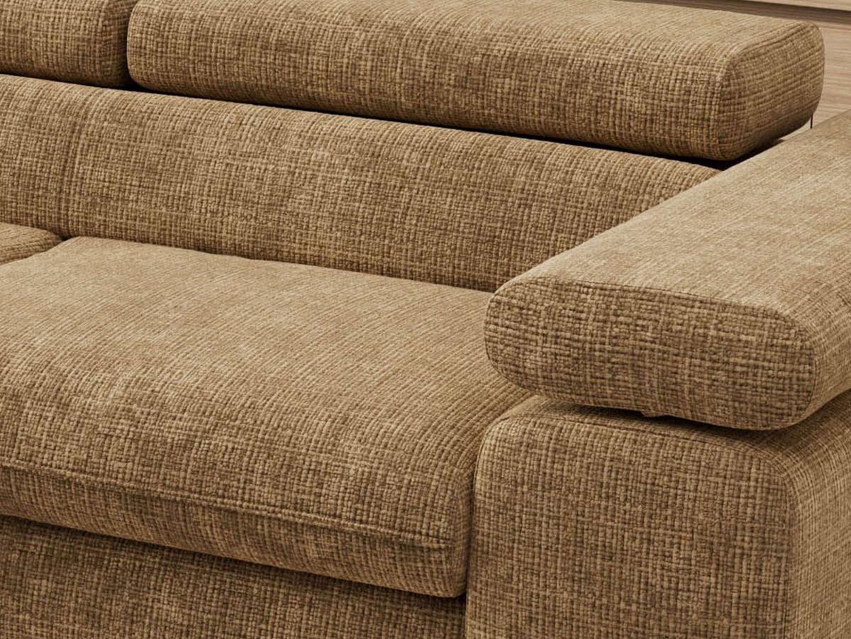 ECKSOFA PABLO L Hellbraun Schenille grob gewebt - Links Seite mit Visco Topper - Hellbraun/Schwarz, Textil/Metall (208/273cm) - MKS