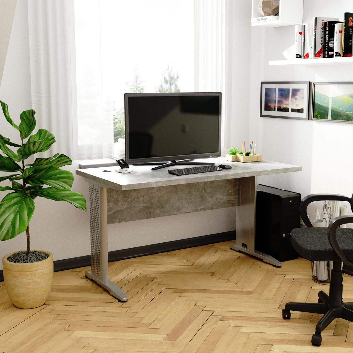 SCHREIBTISCH Beton 76/135/60 - Grau, Holzwerkstoff (60/135/76cm) - RAUMHIRSCH FURNITURE