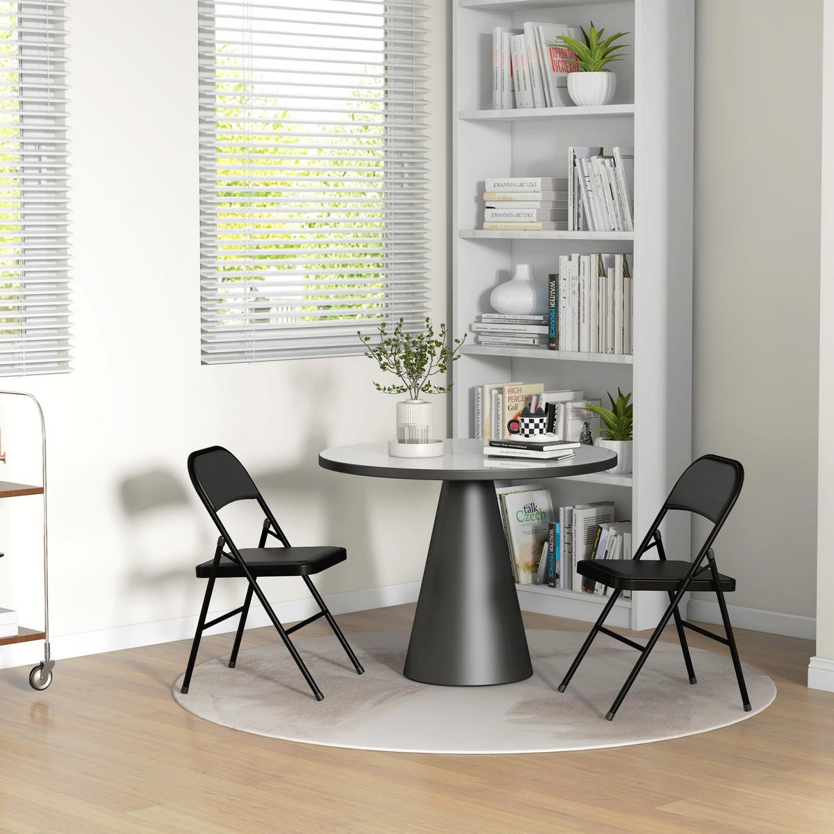 2ER-SET Klappstühle Tragbare Bürostuhl mit Kissen Stahlbeine Kunstleder, Schwarz - Schwarz, Metall (46/78/45cm) - HOMCOM