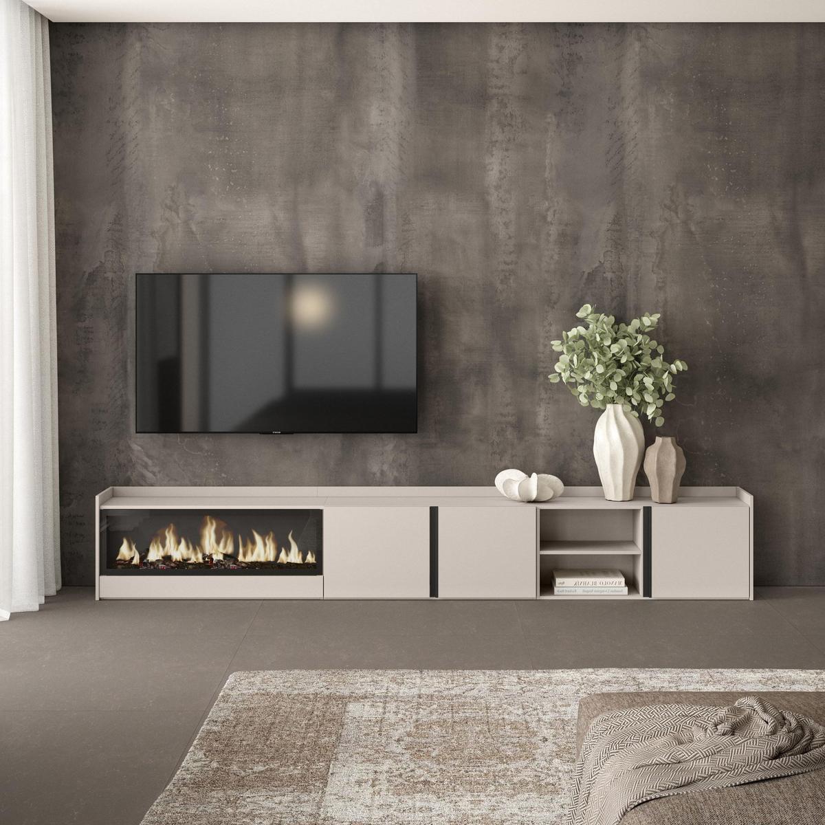 LOWBOARD, Beige, 315/35/50cm, Kamin mit Feuereffekt XXL - Beige, Holzwerkstoff (315/50/35cm) - Skraut Home