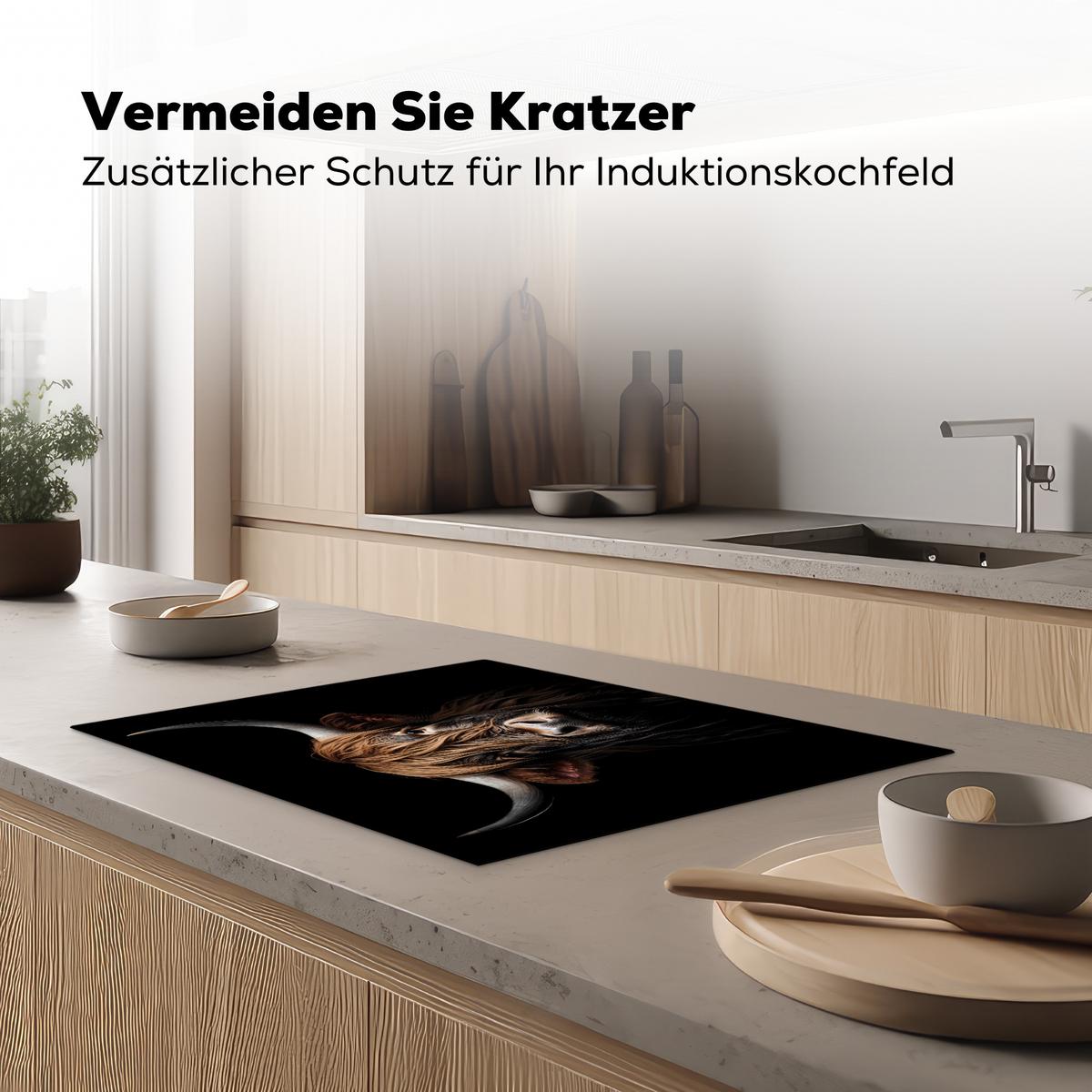 HERDABDECKPLATTE Schottischer Highlander - Porträt - Schwarz - Tier Herdabdeckung Induktionsfeld 70x52 cm - Braun, Kunststoff (70/52/0.2cm) - MuchoWow