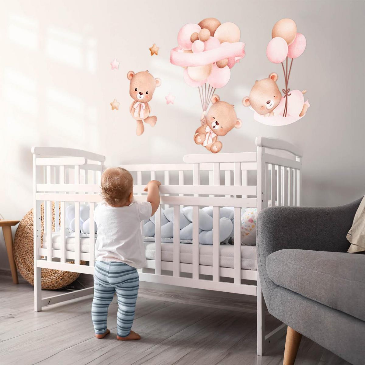 WANDAUFKLEBER 130x189cm - Teddybären und Luftballons - Multicolor, Kunststoff (130/189/0.1cm) - Wallfluent
