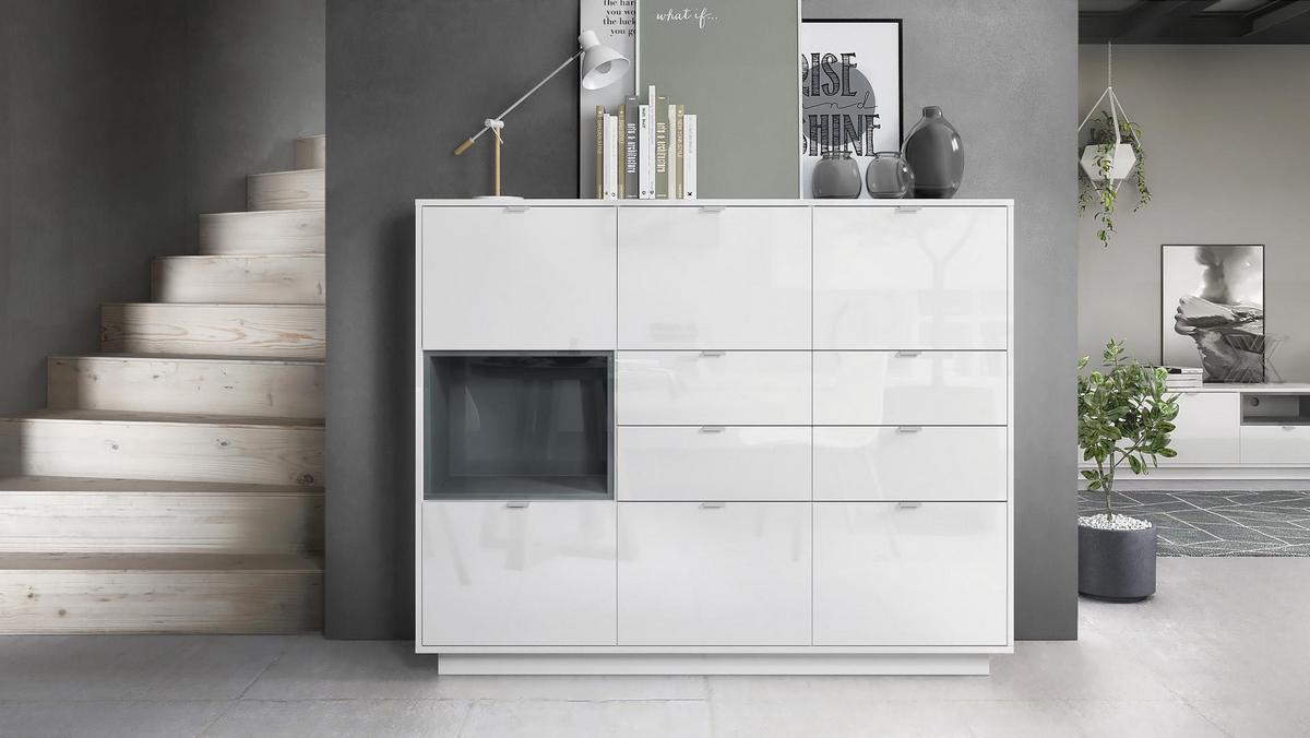 HIGHBOARD Metro Einsatz in Grau Hochglanz - Grau, Holzwerkstoff (153/123/37cm) - Vladon