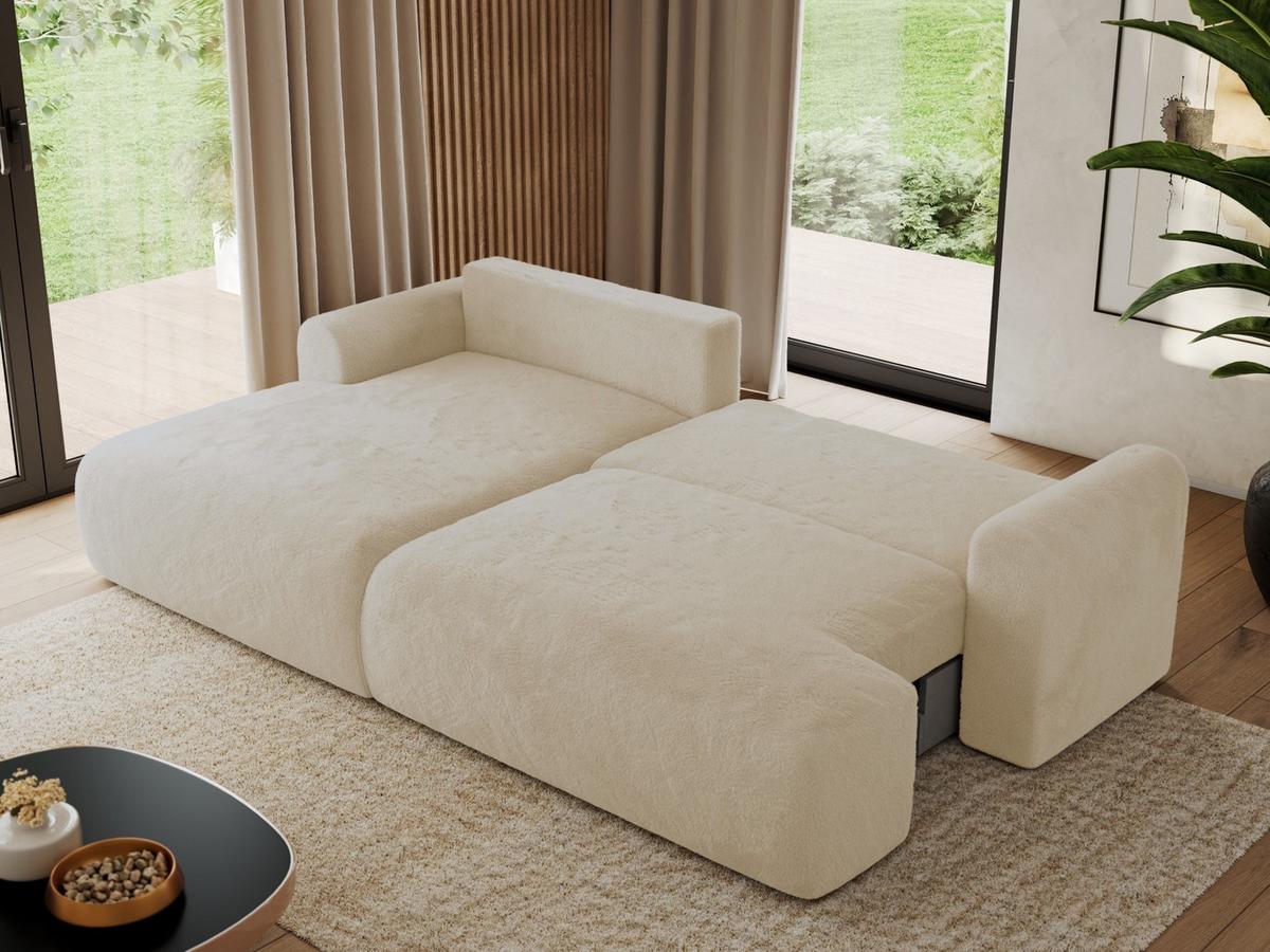 ECKSCHLAFSOFA TONO L Creme Plüsch - links - Creme/Schwarz, Kunststoff/Textil (260/150cm) - MKS