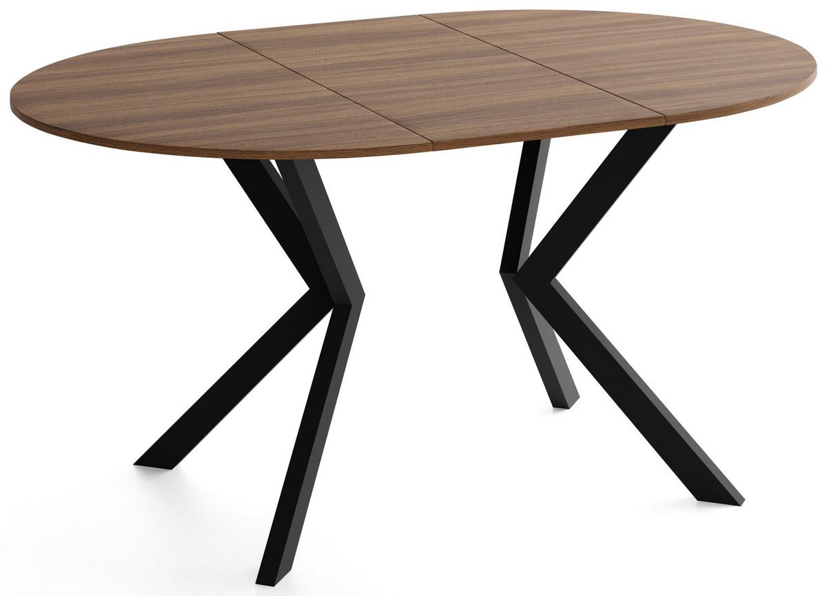 ESSTISCH Valio rund oval ausziehbar verlängerbar mit schwarzen Metallbeinen, Nussbaum Braun 100-140/100/76 cm - Walnussfarben/Schwarz, Holzwerkstoff/Metall (100/140/76cm) - WFL GROUP