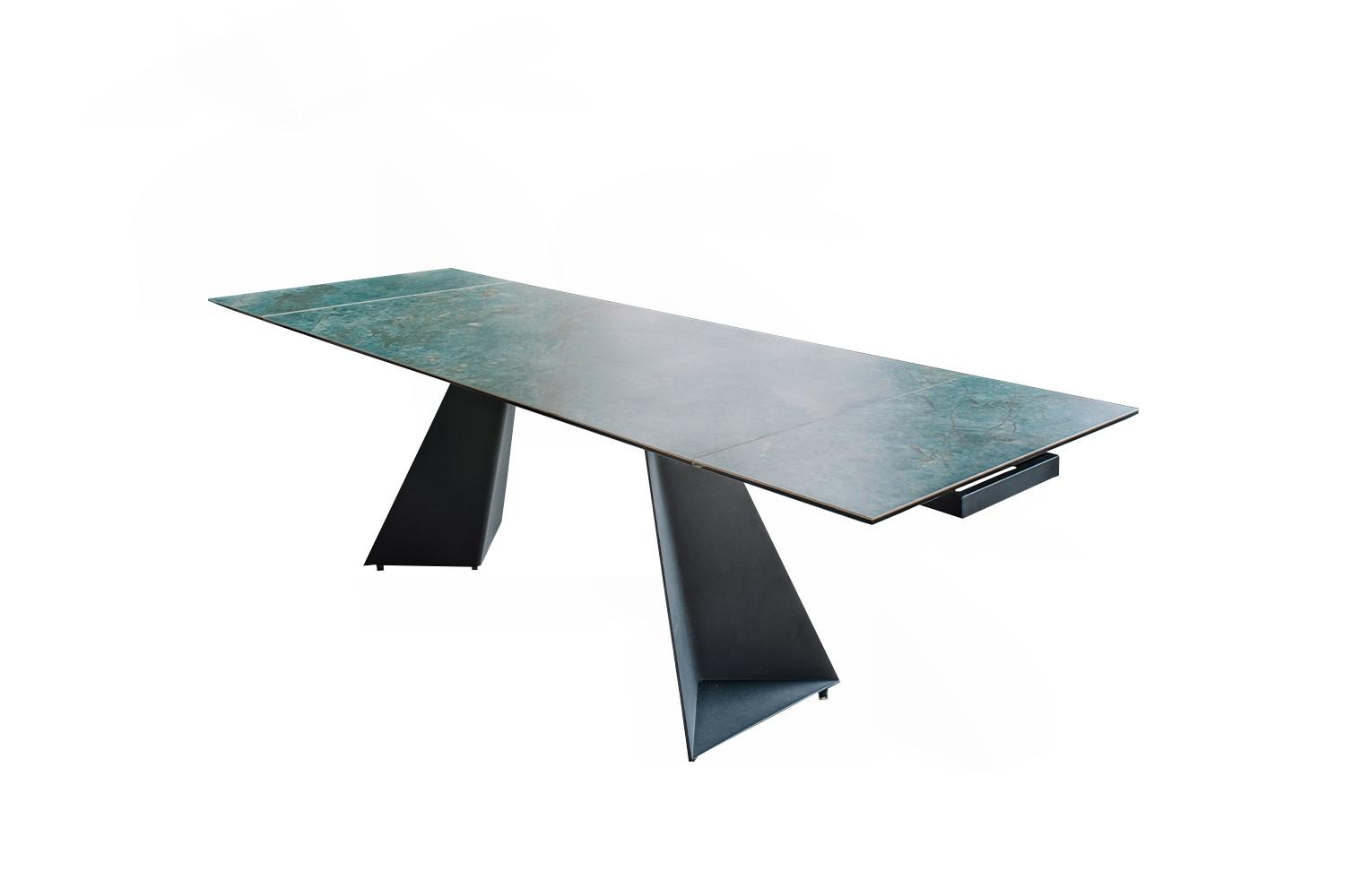 ESSTISCH LODI Grün Glas - Schwarz/Grün, Glas/Metall (100/200/76cm) - KAWOLA
