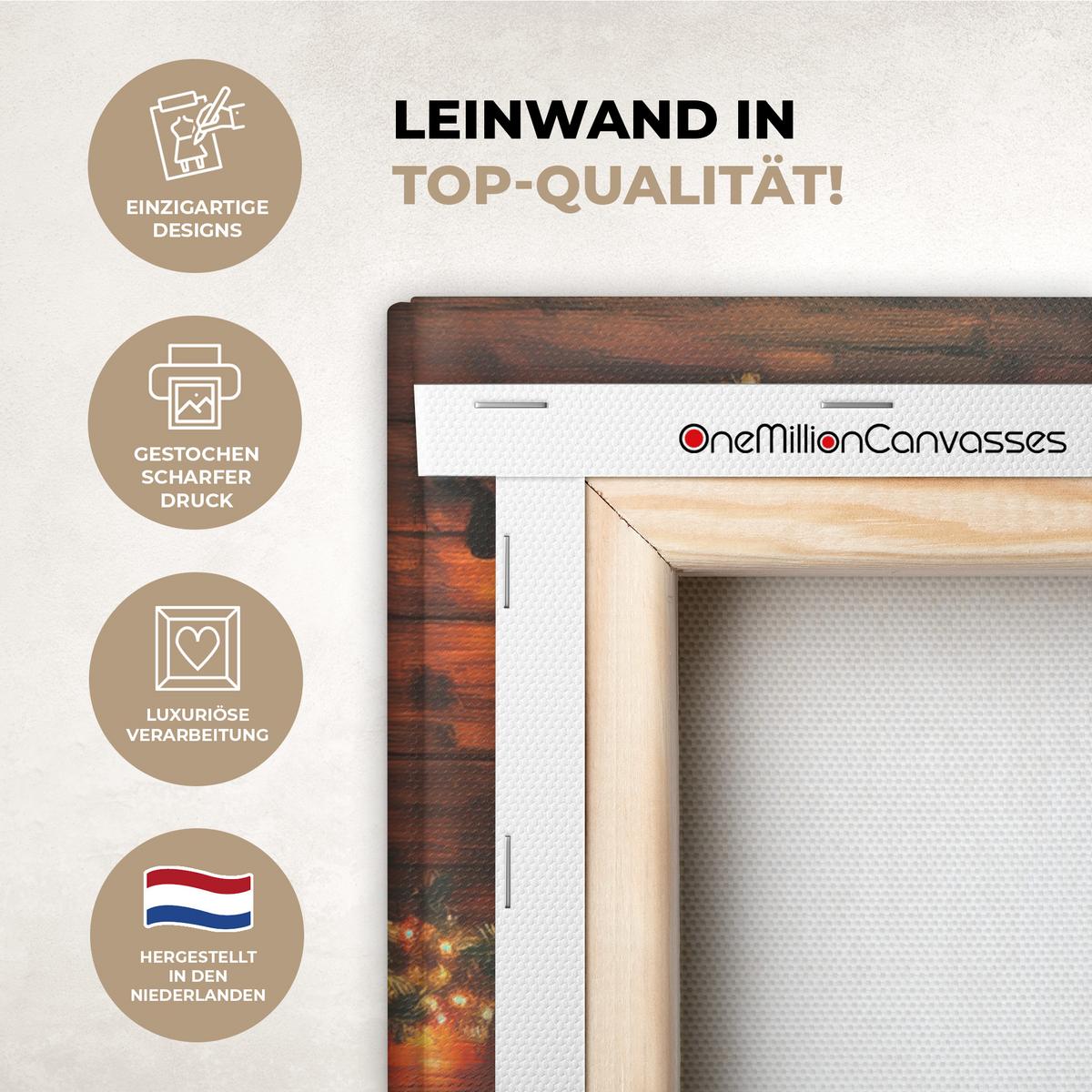 LEINWANDBILD Winter - Weihnachten - Zuhause - Kamin Wandbild Wohnzimmer 60x80 cm - Bernsteinfarben, Textil (60/80cm) - MuchoWow