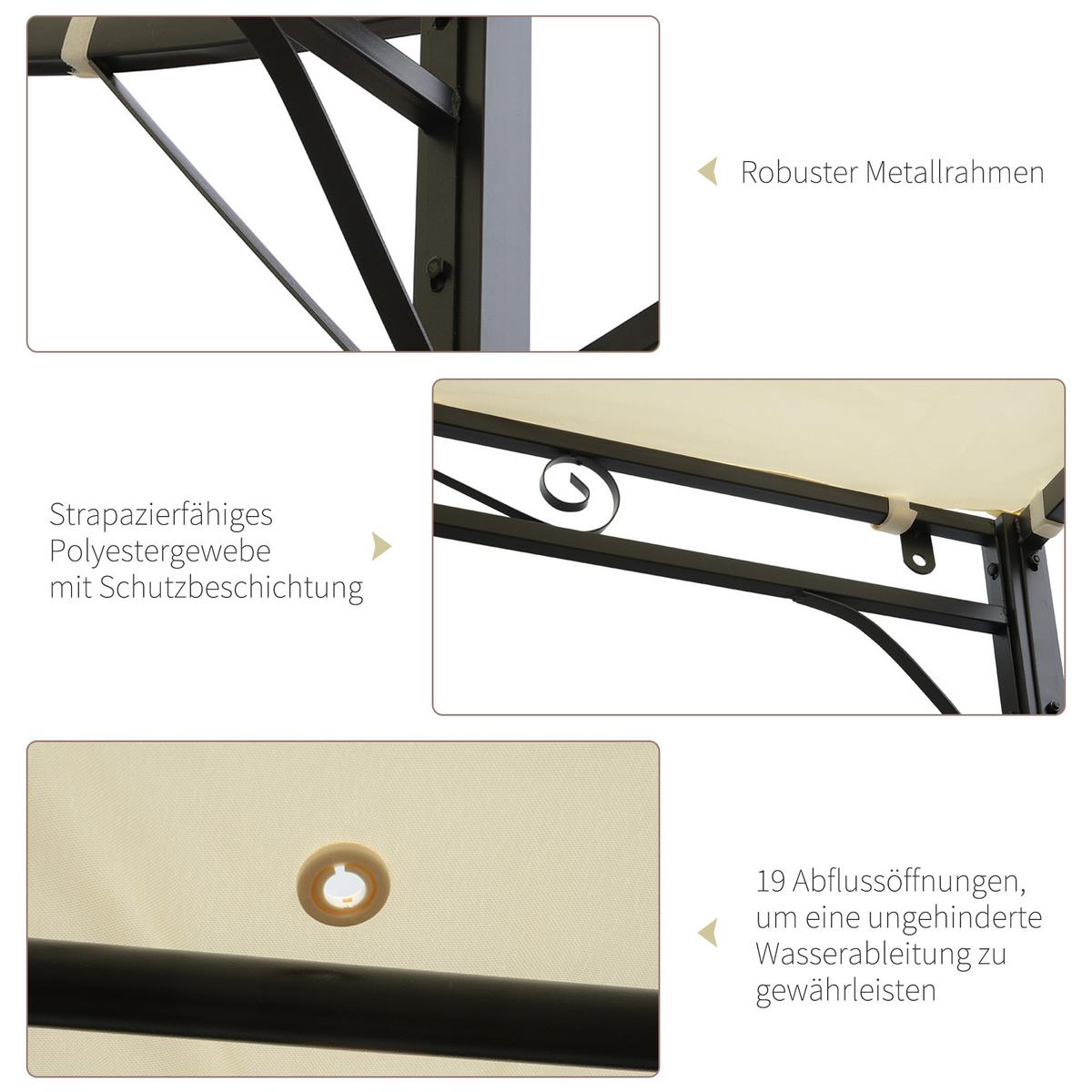 PAVILLON Stahl+Polyester Creme+Schwarz - Creme, Metall (250/250/300cm) - Outsunny