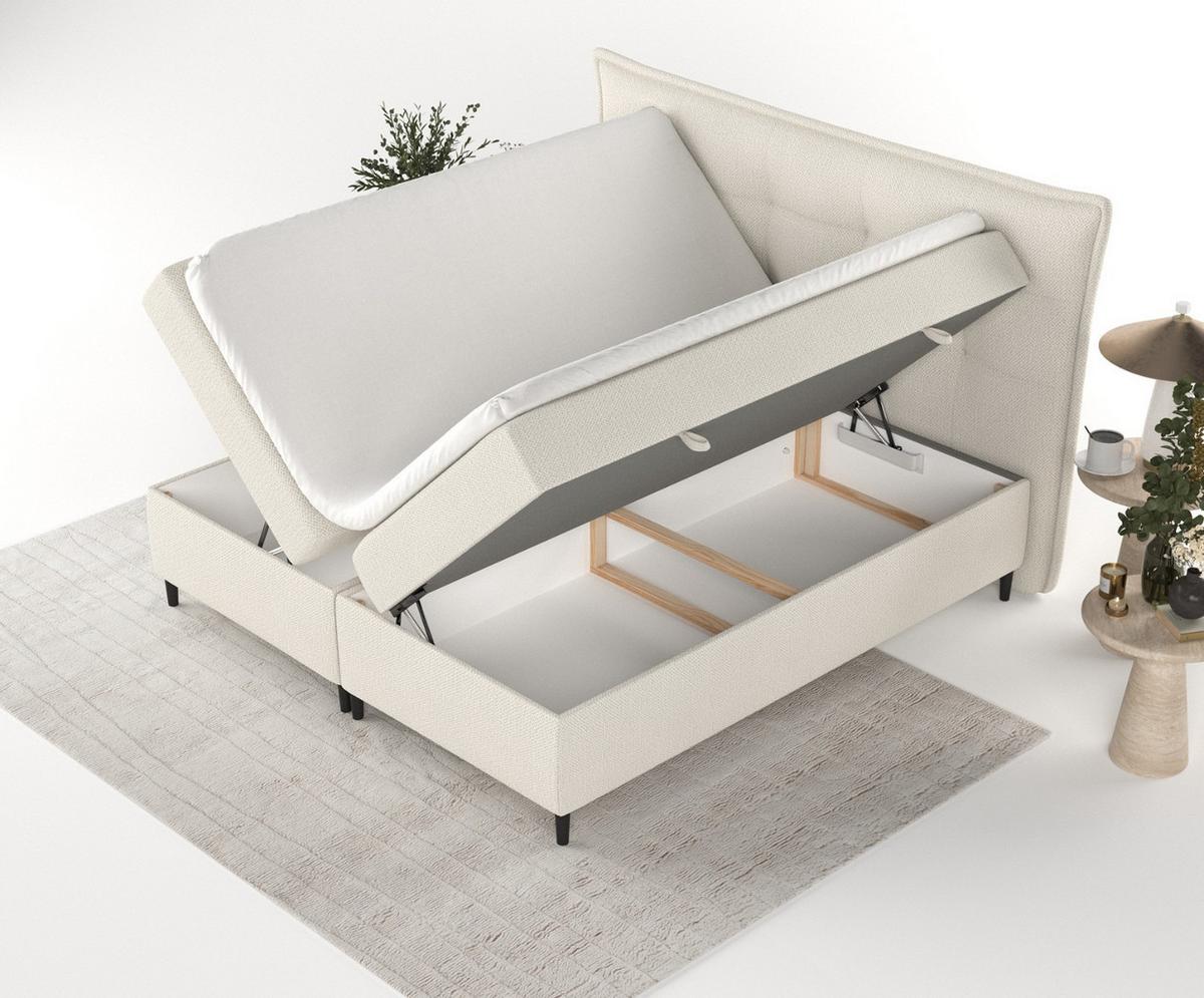 BOXBETT Las Palmas 180/200 cm Hellbeige im Alta Stoff - Sandfarben/Schwarz, Holz/Holzwerkstoff (180/200cm) - AltaBeds