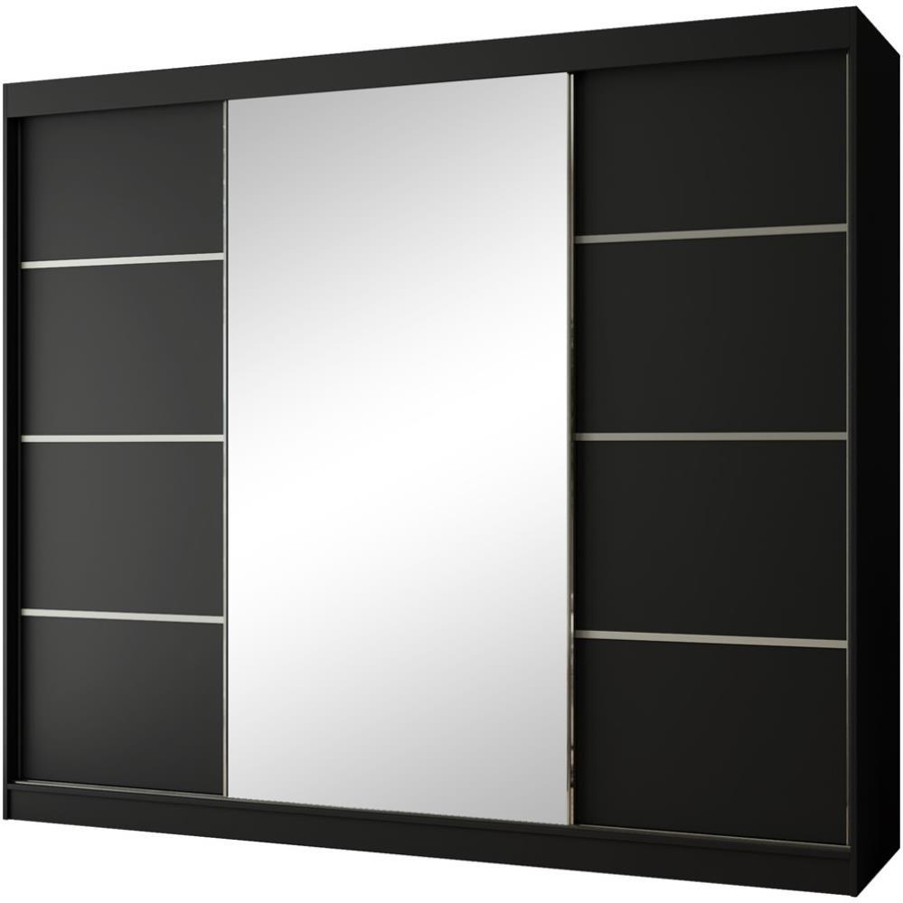 SCHWEBETÜRENSCHRANK Paco 250/215/61 3-türig schwarz mit Spiegel - Schwarz, Holzwerkstoff (250/215/61cm) - Beautysofa