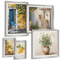 BILDER SET 5er Set - 50x50 cm & 20x30 cm & 40x60 cm Silberner Rahmen - Anker, Boot, Ruder, Strand - Silberfarben, Kunststoff (40/60cm) - TULUP