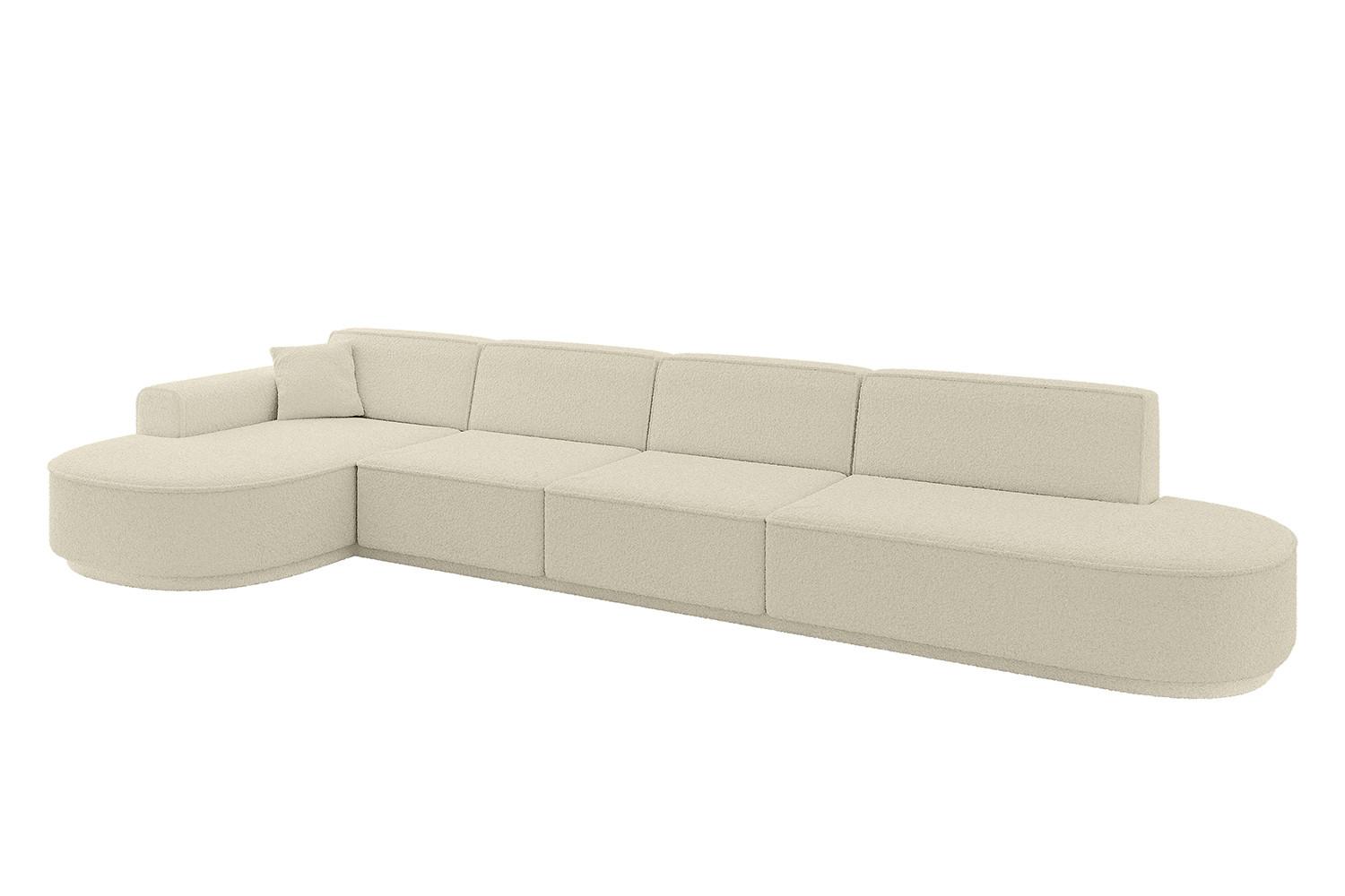 ECKSOFA Ottomane Links MARI-L3-v3 - 413x171x83 cm Beige Bouclé - Beige/Schwarz, Holzwerkstoff/Kunststoff (413/171cm) - ALTDECOR