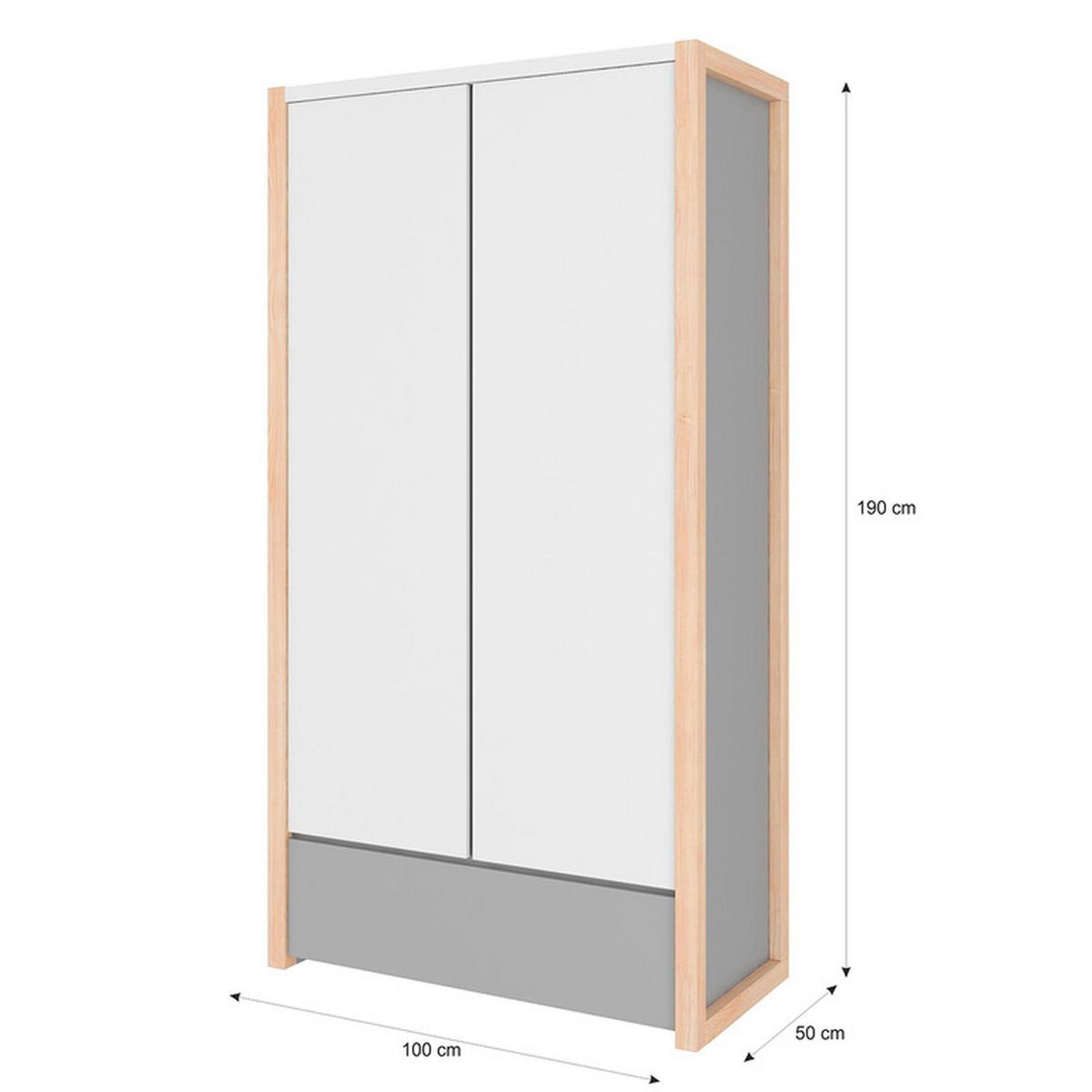 SCHRANK 2 Türen Weiß und grau - Weiß, Holzwerkstoff (100/190/50cm) - Petits-meubles