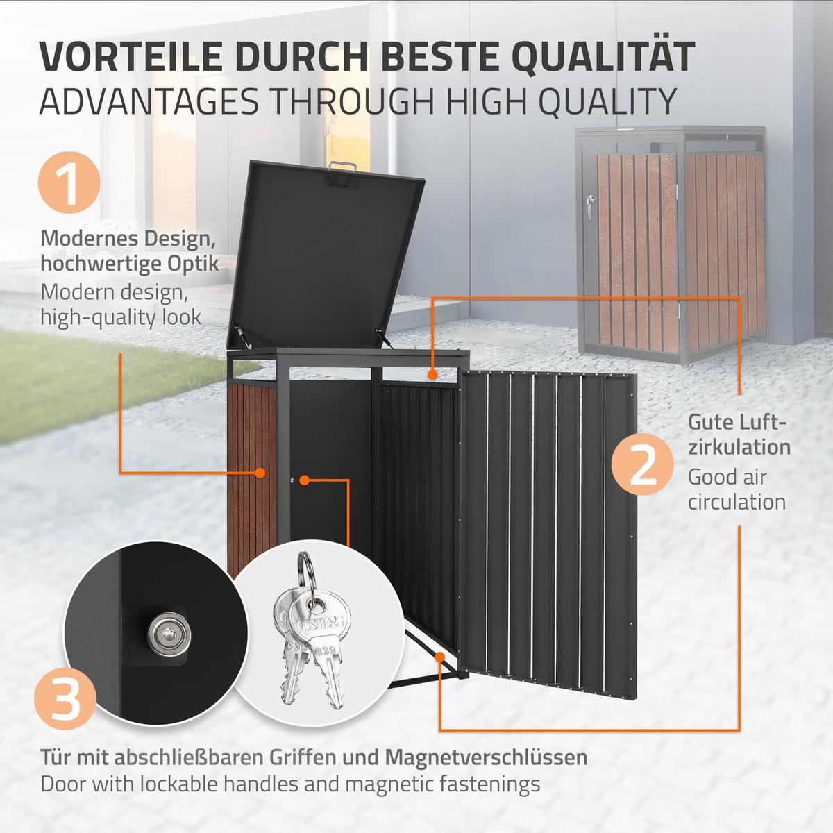 MÜLLTONNENBOX 1er Anthrazit-Rostoptik - Rotbraun, Metall (68/120/80cm) - ML-DESIGN
