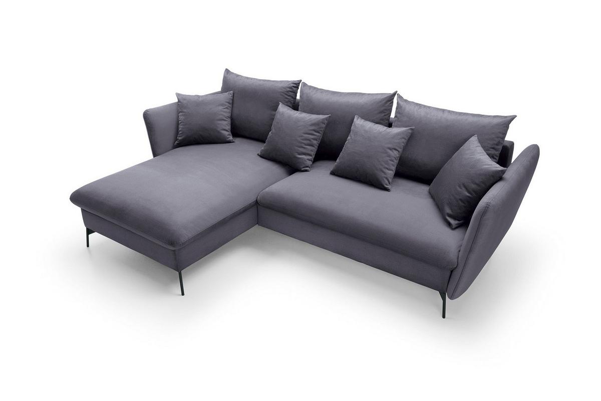 ECKSOFA FERRO Grau Velours-Stoff mit Schlaffunktion - Grau, Holz (258/167cm) - MASSENO