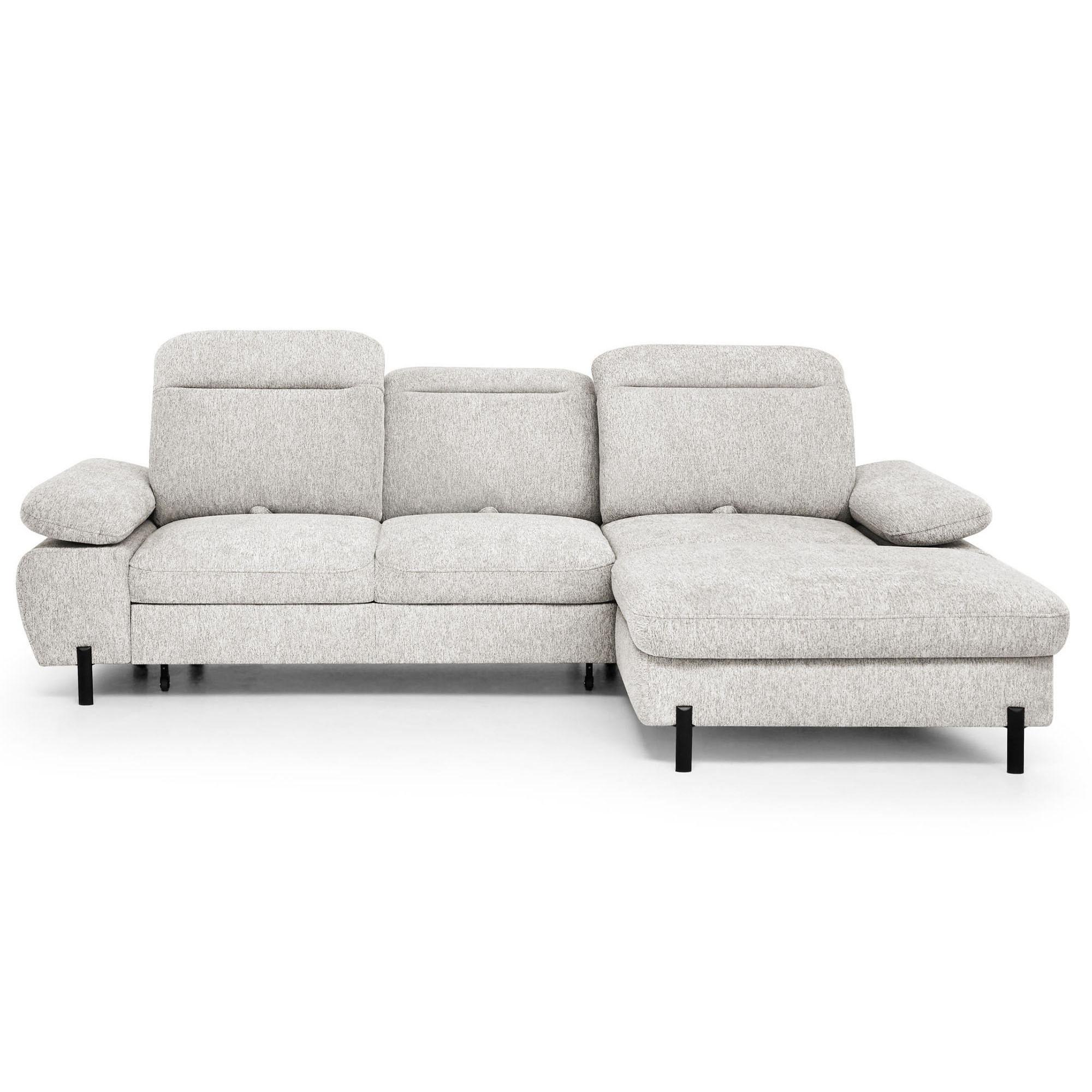 ECKSCHLAFSOFA Sora Mini mit verstellbaren Kopfstützen und Schlaffunktion, Chenille-Stoff, Beige, Rechts - Beige/Schwarz, Textil (190/285cm) - Beautysofa