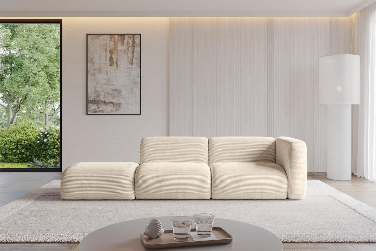 SOFA Ottomane Rechts MIRA-S3 296x89x70 Beige Cord - Sandfarben/Beige, Holzwerkstoff/Kunststoff (296/70/89cm) - ALTDECOR
