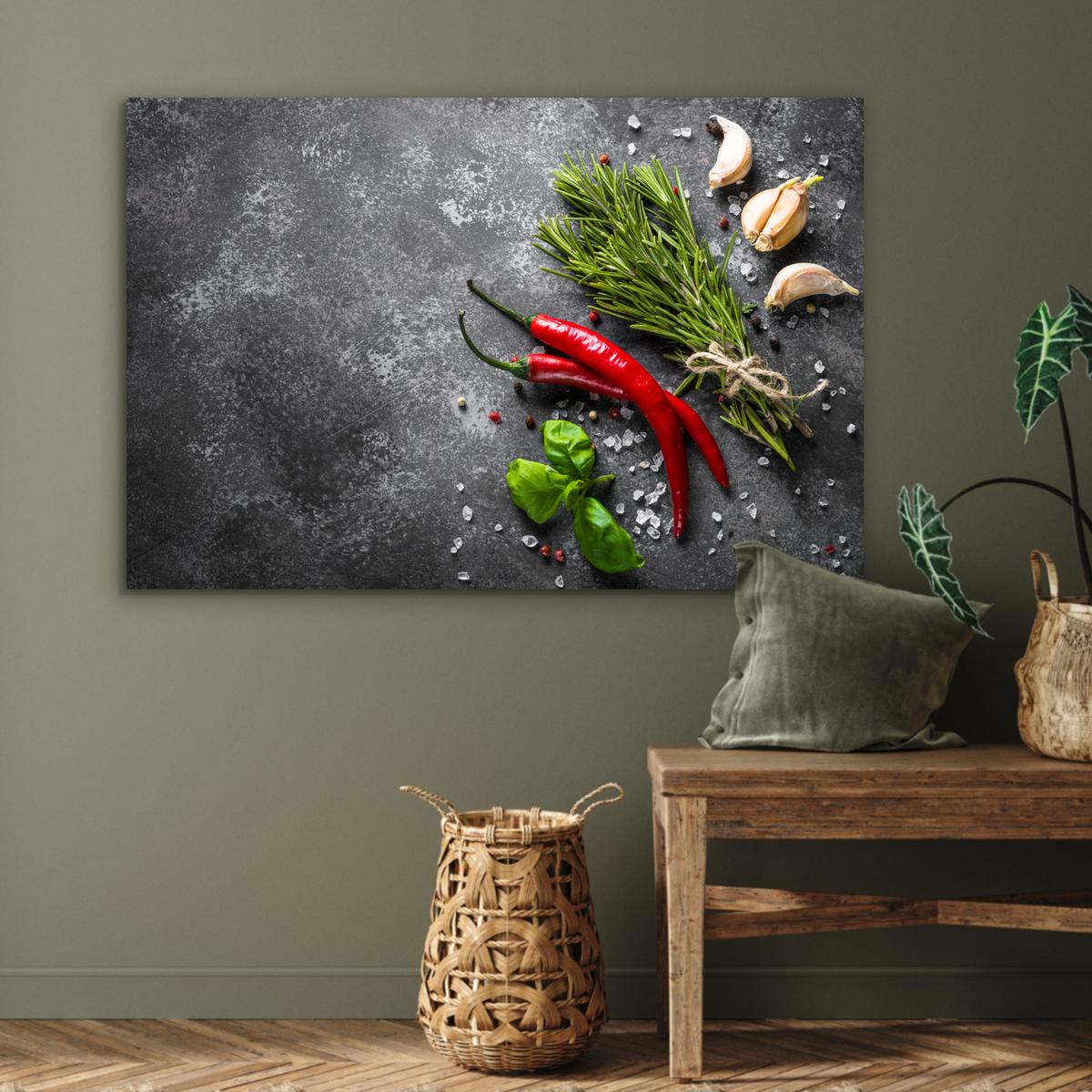 METALLBILD Pfeffer - Kräuter - Gewürze - Beton Deko Groß 120x80 cm - Dunkelgrau, Metall (120/80cm) - MuchoWow