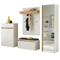 GARDEROBEN-SET 5-teilig weiß matt, Eiche Wotan 265 cm, Flurgarderobe mit viel Stauraum - Eiche Wotan/Schwarz, Glas/Holzwerkstoff (265/200/40cm) - Furn.Design