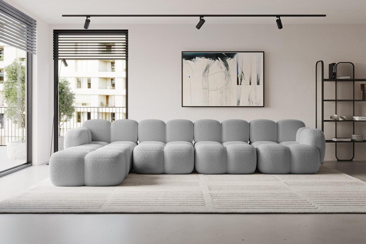 ECKSOFA modulares Sofa Links Miko-L3 390x205x75 Hellgrau Bouclé - Edelstahlfarben/Schwarz, Holzwerkstoff/Kunststoff (390/205cm) - ALTDECOR