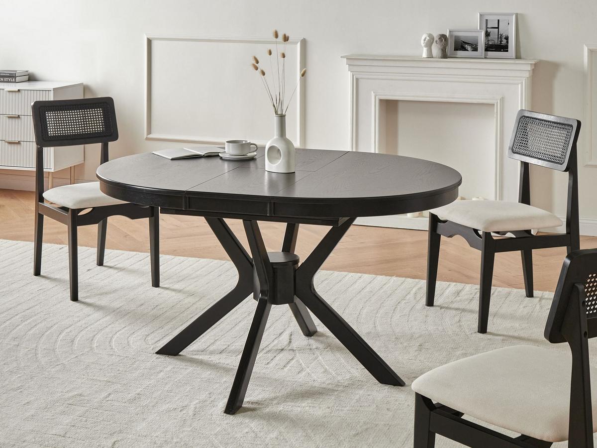 ESSTISCH ausziehbar Schwarze Eiche 107-137/107 cm Tymis - Schwarz, Holzwerkstoff (107/107/76cm) - Beliani