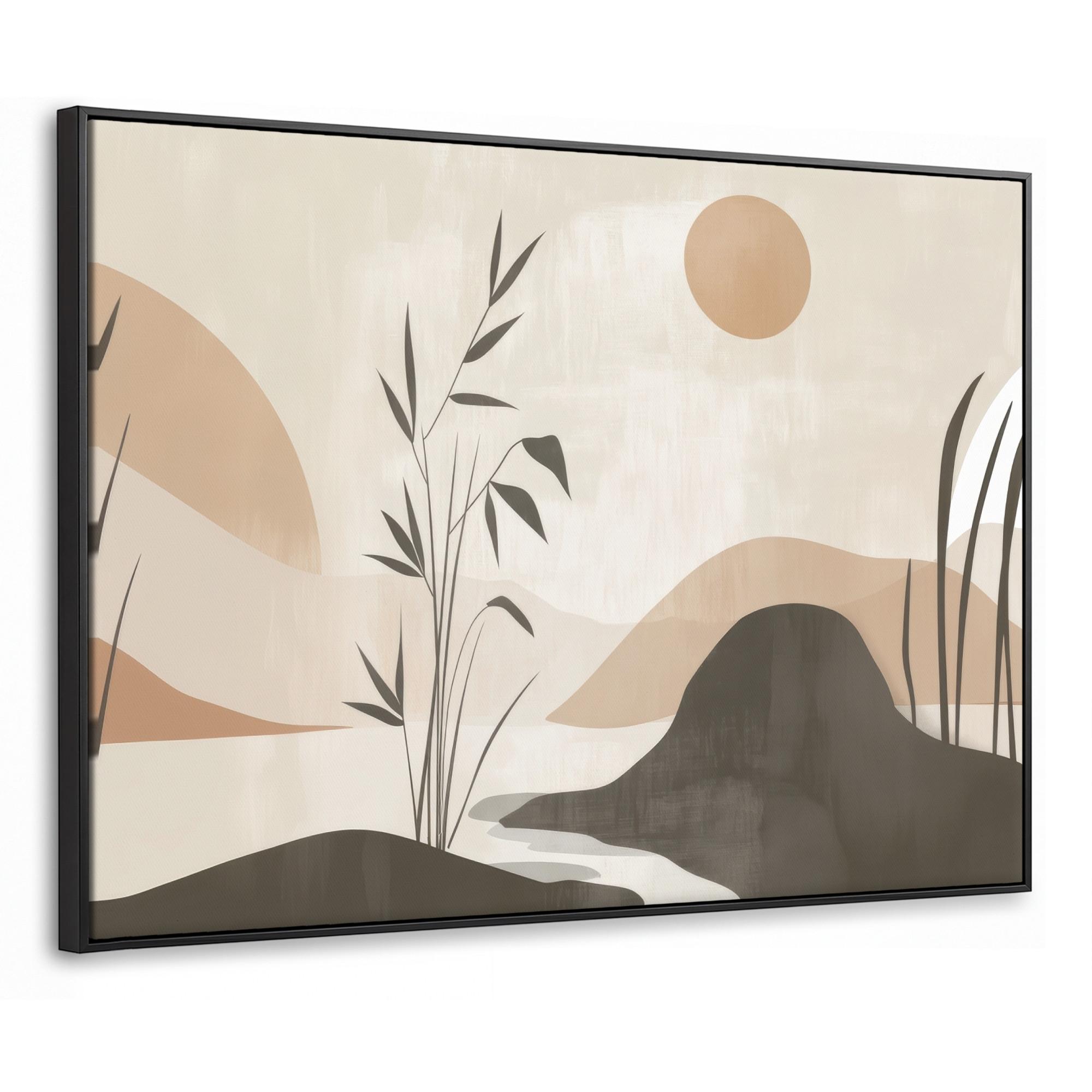 LEINWAND Bilder mit Rahmen - Japandi - Landschaft - Beige - 70x50 - Cognac, Textil (70/50cm) - MuchoWow