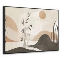 LEINWAND Bilder mit Rahmen - Japandi - Landschaft - Beige - 80x60 - Cognac, Textil (80/60cm) - MuchoWow