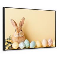 LEINWAND Bilder mit Rahmen - Eier - Kaninchen - Pastellfarbtöne - 120x80 - Hellgelb, Textil (120/80cm) - MuchoWow