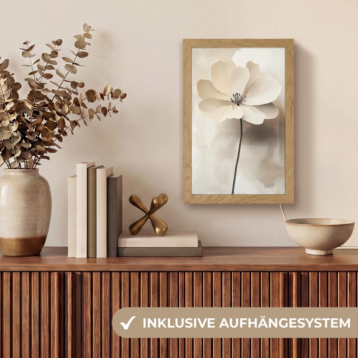 TISCHLEUCHTE Blume - Beige - Farbe - Schatten 20x30 cm - Alteiche, Holzwerkstoff (8/20/30cm) - OnlyWow