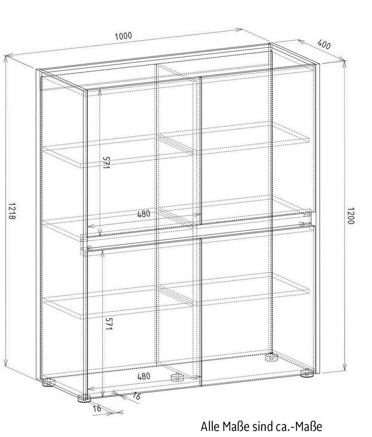 AKTENSCHRANK Weiß matt, Eiche Wotan 100 x 122 cm, Highboard 4-türig mit viel Stauraum - Eichefarben/Eiche Wotan, Holzwerkstoff/Kunststoff (100/122/40cm) - Furn.Design