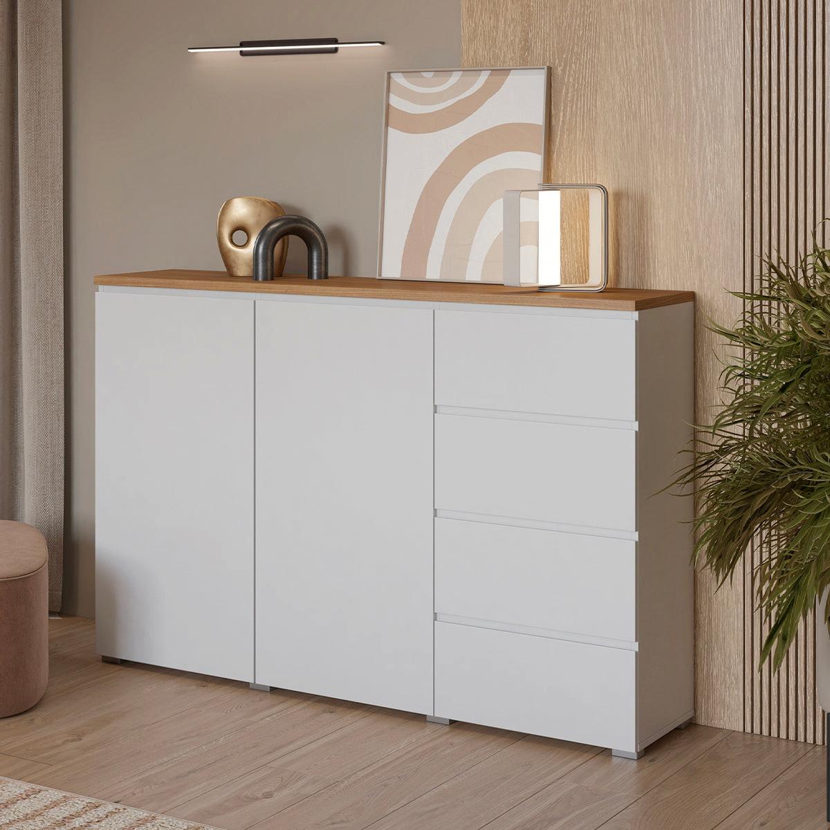 SIDEBOARD Liko Weiß und Holz - Weiß, Holzwerkstoff (150/100.4/34.5cm) - Petits-meubles