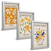 BILDER SET 3er Set - 20x30 cm Silberner Rahmen - Blumenposter Paris Mailand London - Silberfarben, Kunststoff (20/30cm) - TULUP