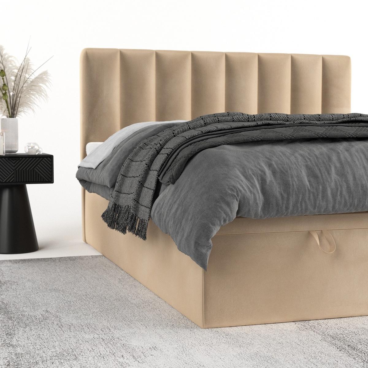 BOXBETT Lume 140/200 cm Beige im Kronos Stoff - Beige/Schwarz, Holz/Holzwerkstoff (140/200cm) - AltaBeds