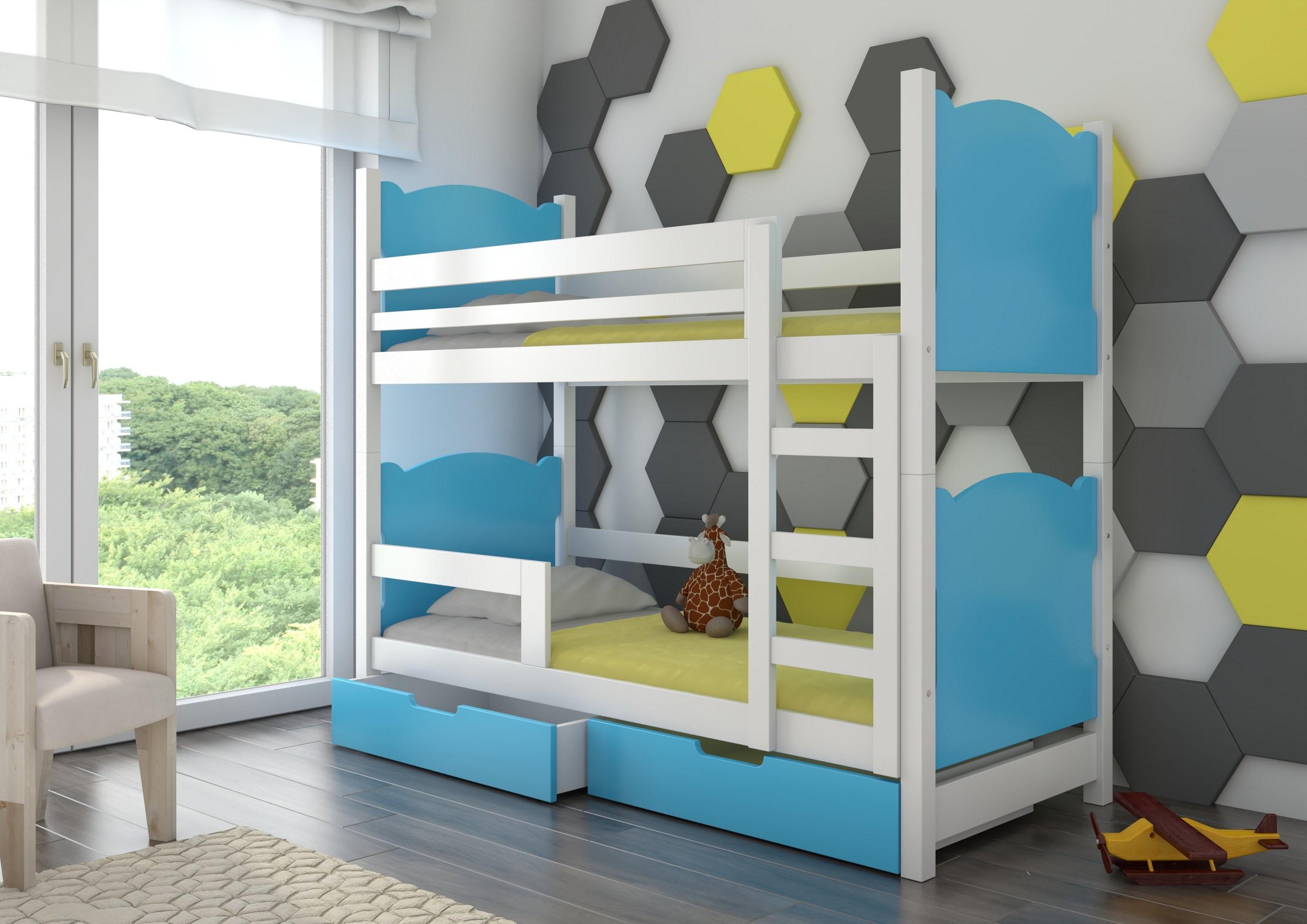 ETAGENBETT LEONE mit Bettkasten 80x180 cm Weiß - Blau/Weiß, Holz (80/180cm) - MASSENO