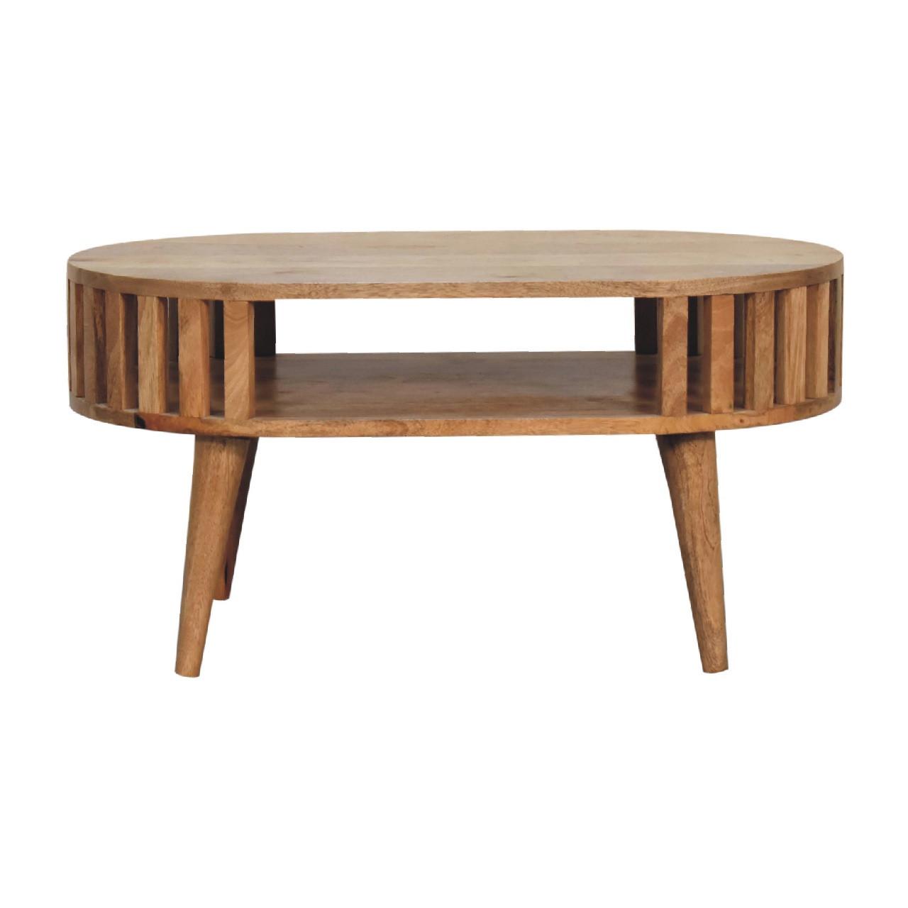 COUCHTISCH aus Massivholz, Offener Stauraum, Nordische Beine - Kastanienfarben/Messingfarben, Holz/Metall (50/80/50cm) - Artisan Furniture