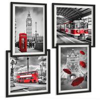 BILDER SET 4er Set - 50x50 cm & 40x60 cm Schwarzer Rahmen - Red Accents London - Schwarz, Kunststoff (50/50cm) - TULUP
