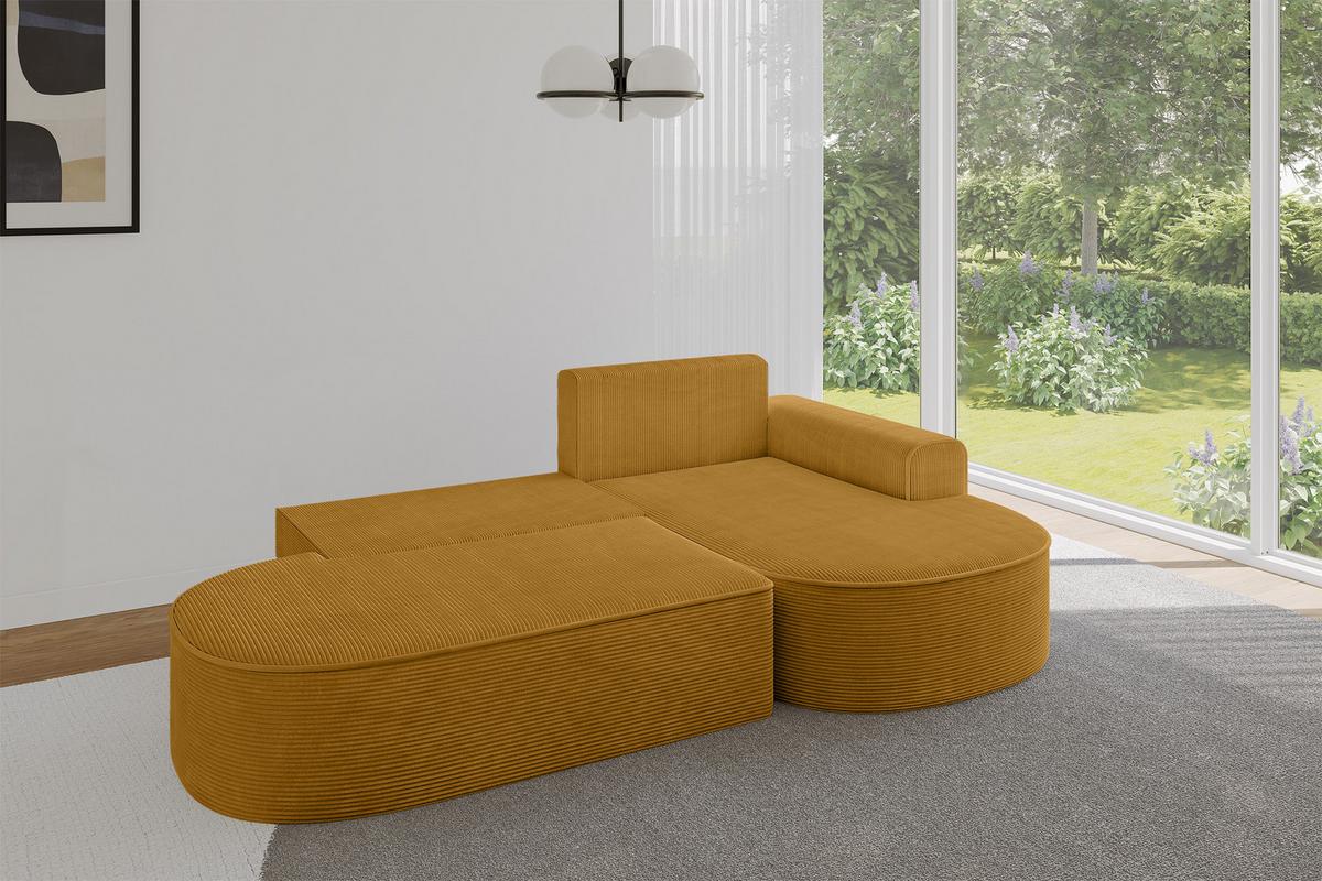 ECKSOFA mit Schlaffunktion und Bettkasten Ottomane Rechts MARI-L1-S - 283x167x73 cm Senfgelb Cord - Gelb/Schwarz, Holzwerkstoff/Kunststoff (167/283cm) - ALTDECOR