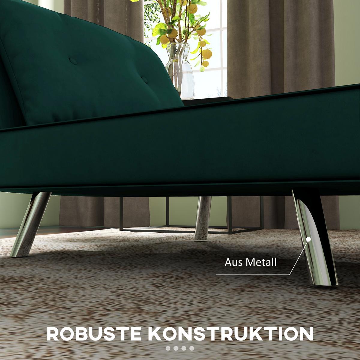 SCHLAFSESSEL Klappsessel mit Bettfunktion, Einzelsofa mit Kissen, Samtoptik Grün - Dunkelgrün/Silberfarben, Textil/Metall (88/83/77cm) - HOMCOM
