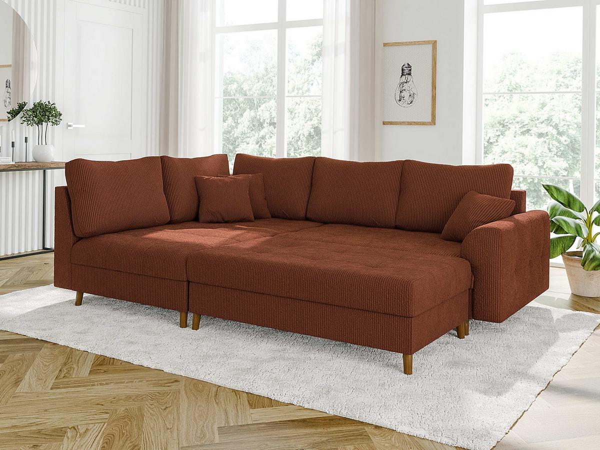 ECKSOFA inkl. Hocker Alma Terrakotta Cord - Ottomane links - Terracotta/Braun, Holz/Textil (231/161cm) - S-Style Möbel