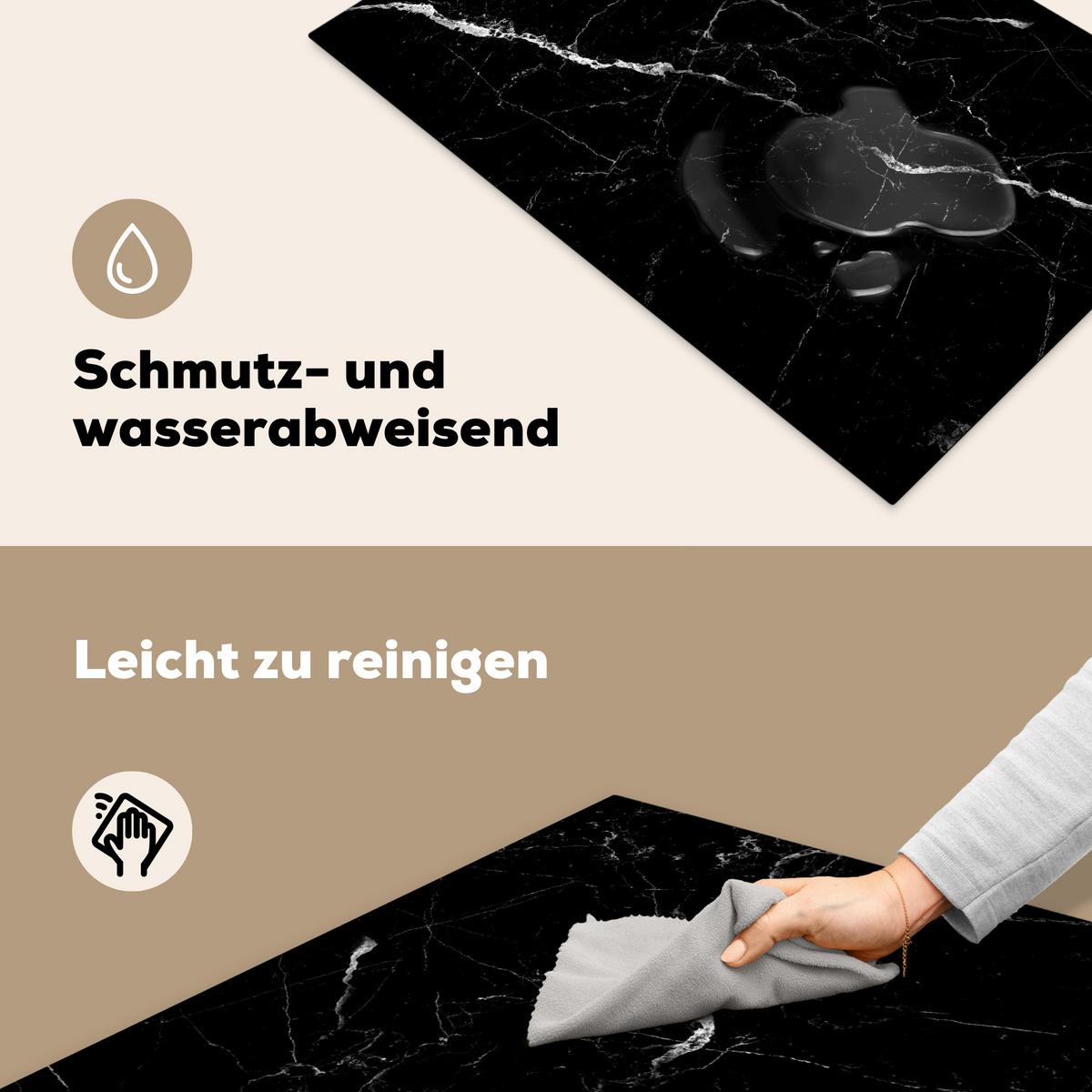 HERDABDECKPLATTE Marmoroptik - Schwarz - Luxus Abdeckung Ceranfeld 81.2x52 cm - Grau, Kunststoff (81.2/52/0.2cm) - MuchoWow