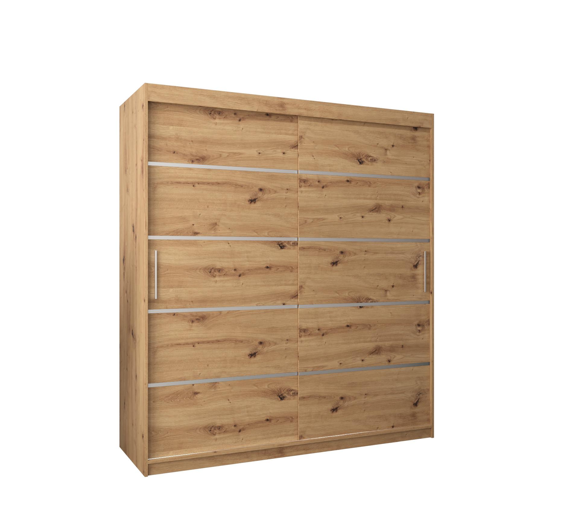 SCHWEBETÜRENSCHRANK 200/180/62 2-türig - Silberfarben/Eiche Artisan, Holz/Kunststoff (180/200/62cm) - MÖBEL KRYSPOL