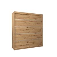 SCHWEBETÜRENSCHRANK 200/180/62 2-türig - Silberfarben/Eiche Artisan, Holz/Kunststoff (180/200/62cm) - MÖBEL KRYSPOL